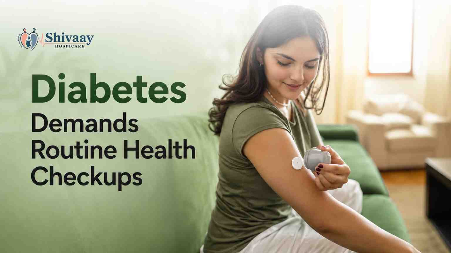 Woman using a glucose monitor, highlighting the importance of regular diabetes health and eye checkups.