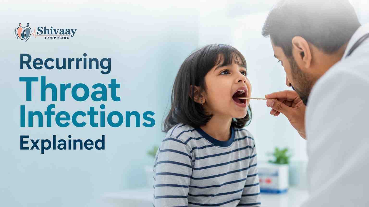Doctor examining a child's throat during a check-up for recurring throat infections.