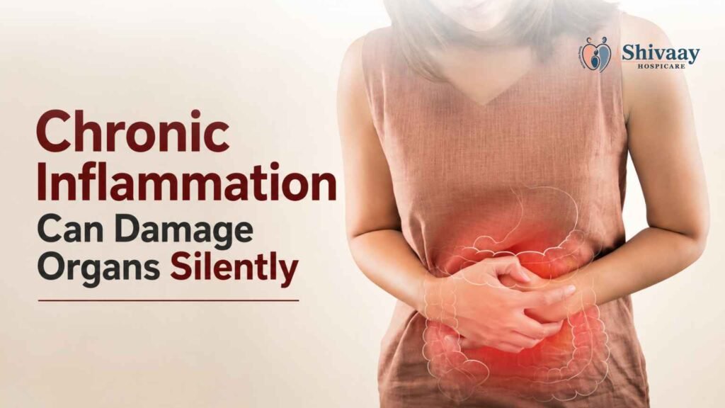 Woman experiencing abdominal discomfort associated with chronic inflammation