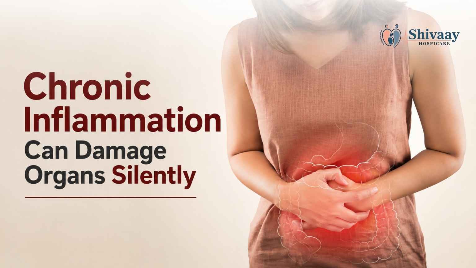 Woman experiencing abdominal discomfort associated with chronic inflammation