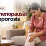 Postmenopausal osteoporosis case study showing a woman experiencing knee pain.