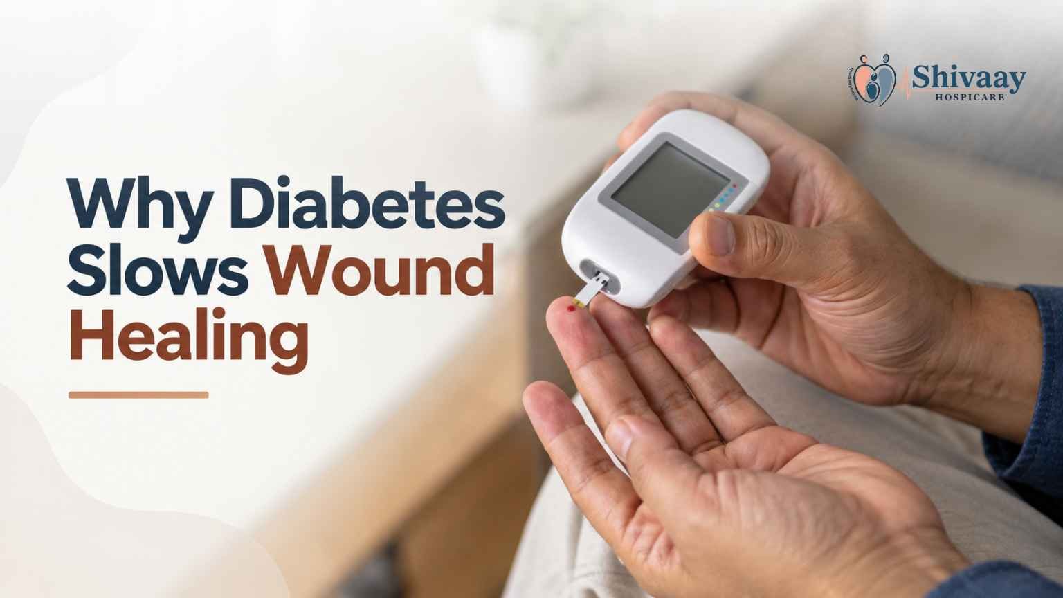 Person checking blood sugar with a glucose meter, highlighting why diabetes can slow wound healing.