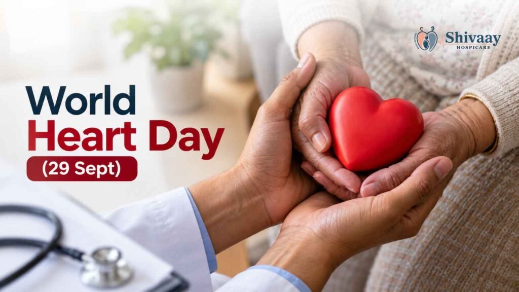 World Heart Day graphic featuring a doctor holding a red heart, with the date September 29.