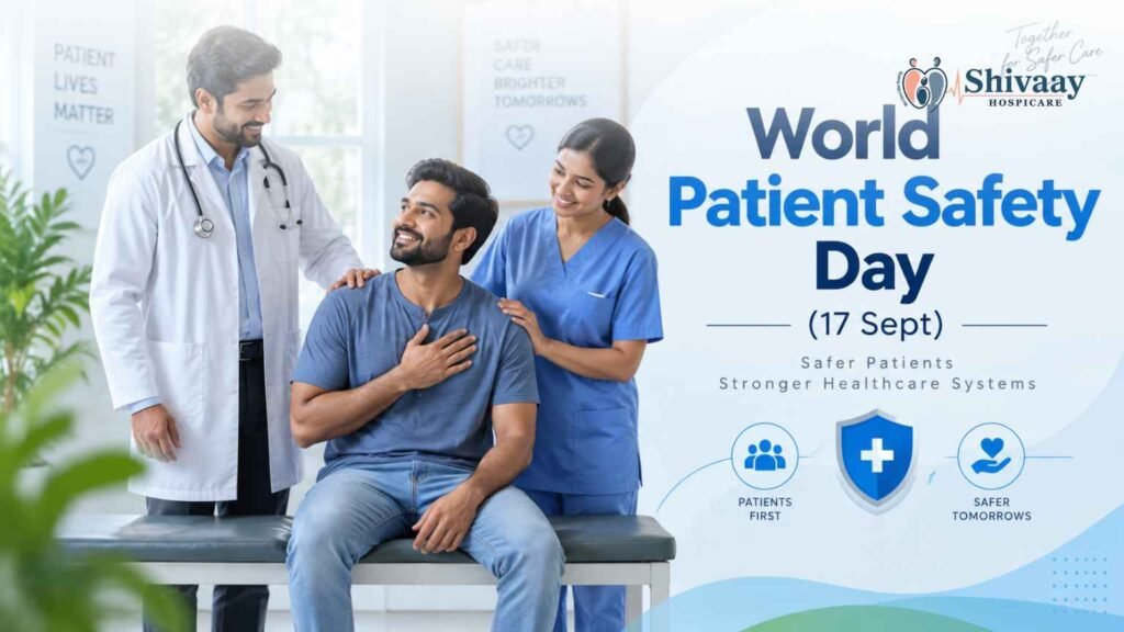 World Patient Safety Day graphic showing a doctor and nurse caring for a patient, dated September 17.