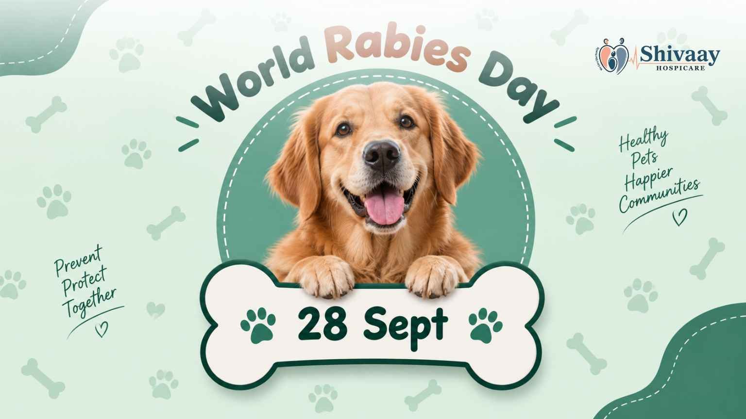 World Rabies Day graphic featuring a dog with a message about prevention and protection, dated September 28.