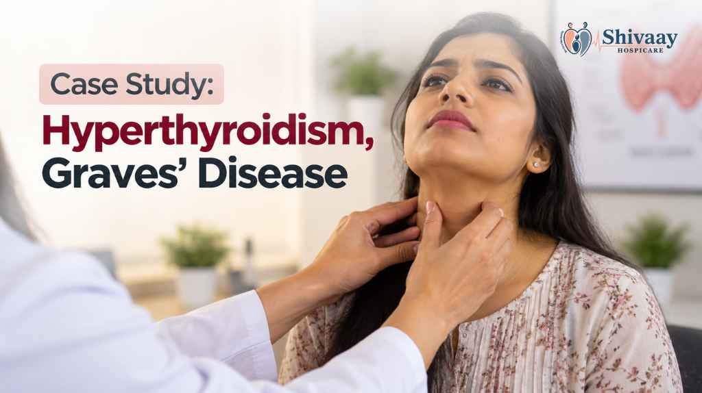 Hyperthyroidism and Graves’ disease case study showing a woman undergoing a thyroid examination.