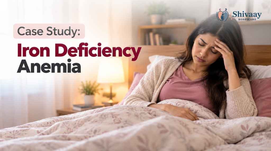 Iron deficiency anemia case study showing a woman experiencing fatigue and weakness.