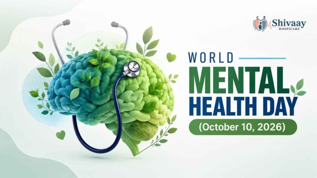 World Mental Health Day 2026 graphic featuring a brain with a stethoscope and date October 10.