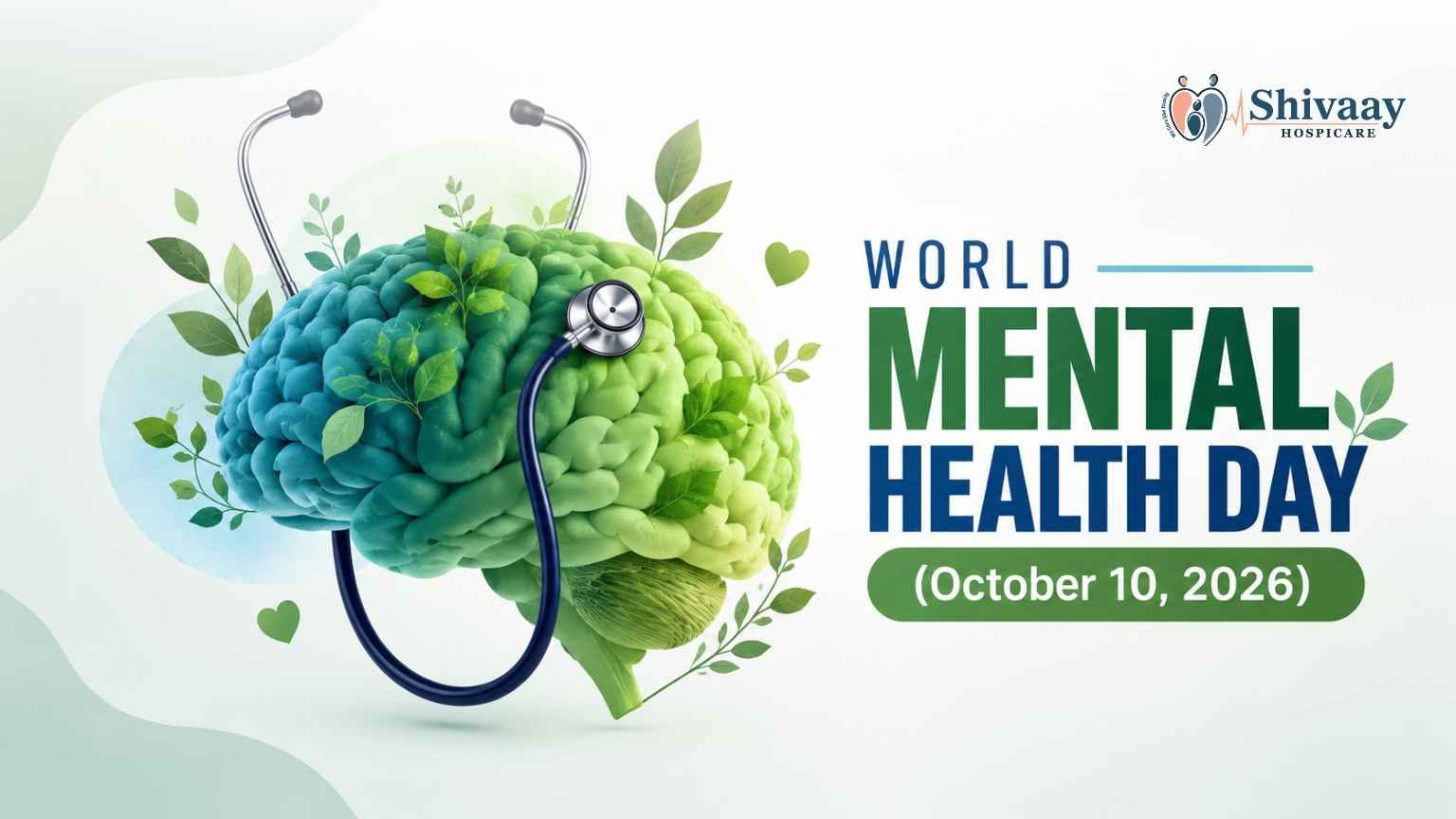 World Mental Health Day 2026 graphic featuring a brain with a stethoscope and date October 10.